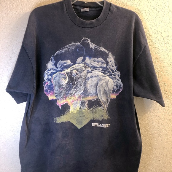 Vintage Other - Vintage 90 Buffalo County Buffalo Storm Lightning Single Stitch T Shirt Size XXL